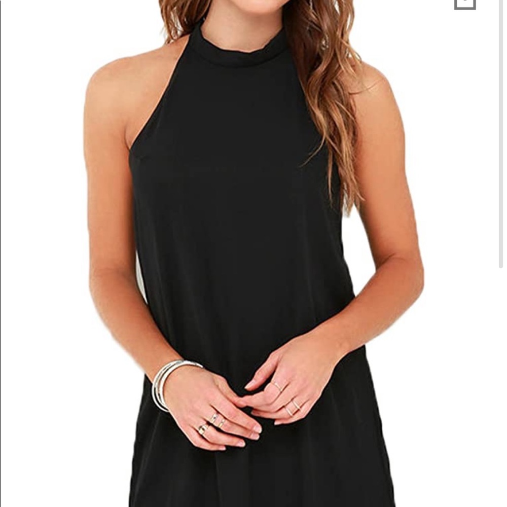 Black sleeveless halter dress